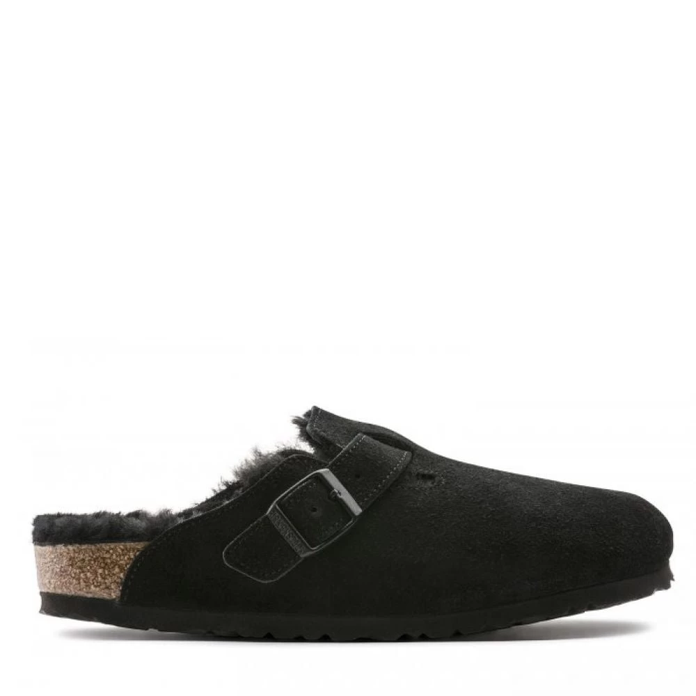Birkenstock Boston Shearling Suede Leather In Black 3 Birkenstock Boston Shearling Suede Leather In Black